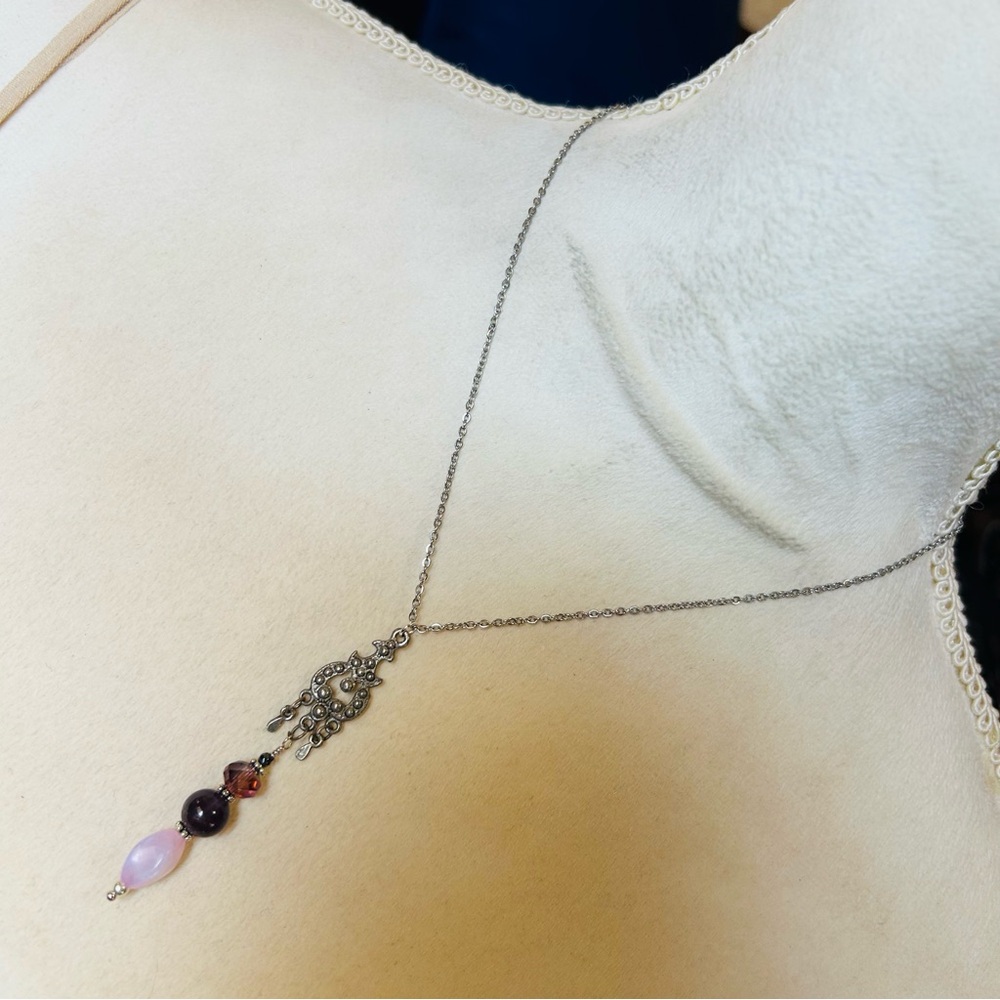 Handcrafted vintage bead drop pendant on chain necklace